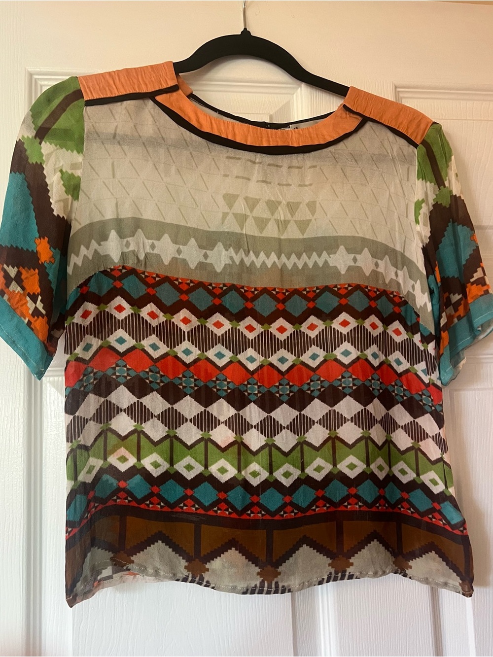 Women's Geometric Print Short-Sleeve Blouse - Multi-Color
